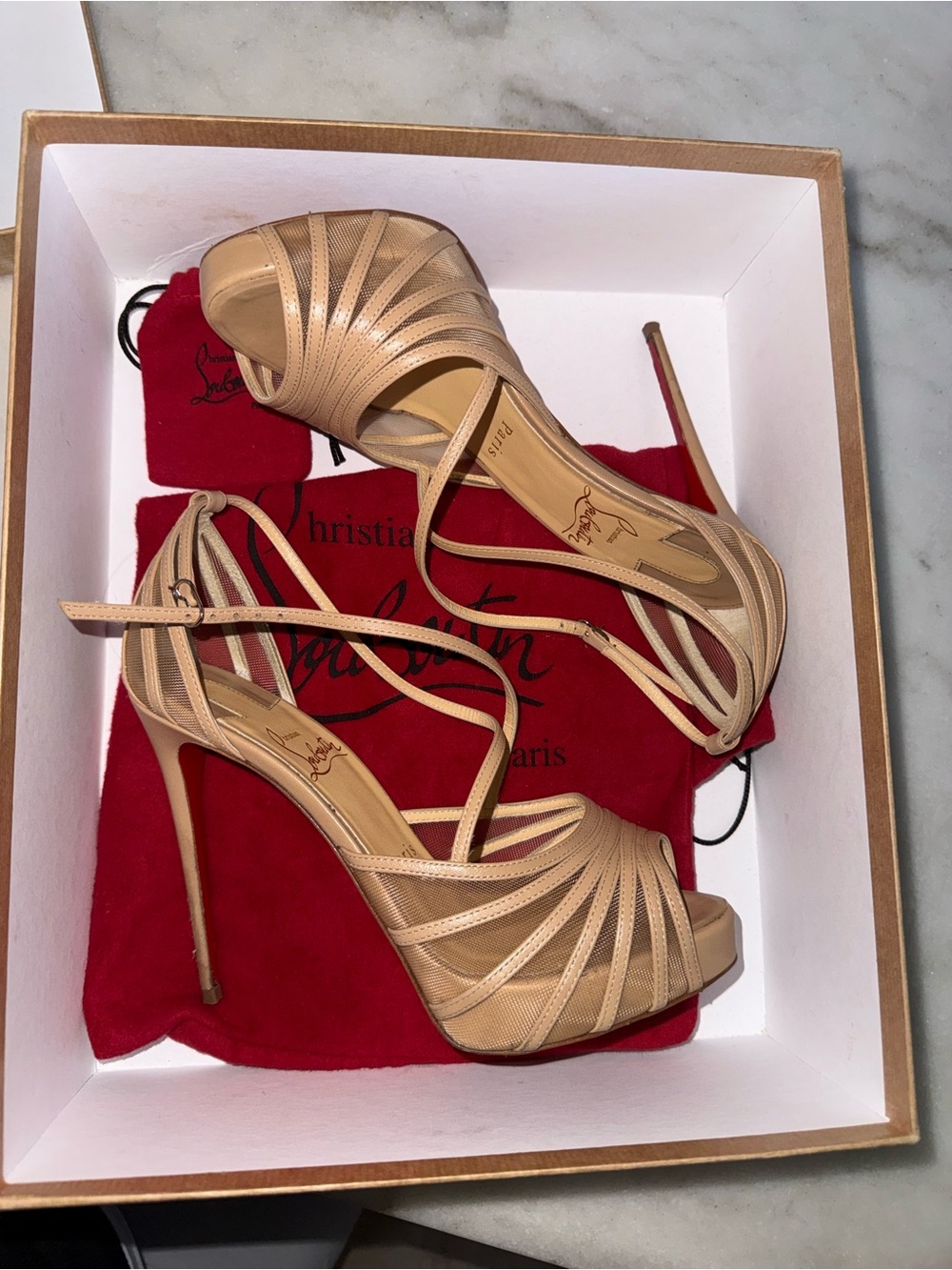 Christian Louboutin Nude Mesh and Leather Stiletto Heels